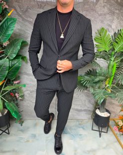 Alternative view of Costum de bărbați, Negru cu dungi: Sacou si Pantalon - C5363