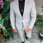 Traje de hombre, gris claro a rayas: chaqueta y pantalón - C5366