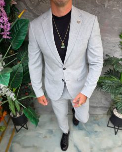 Costum de bărbați, Gri deschis cu dungi: Sacou si Pantalon - C5366