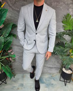 Alternative view of Costum de bărbați, Gri deschis cu dungi: Sacou si Pantalon - C5366