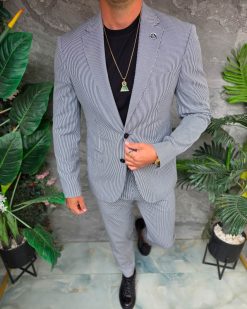 Alternative view of Costum de bărbați, Bleumarin cu dungi: Sacou si Pantalon - C5367