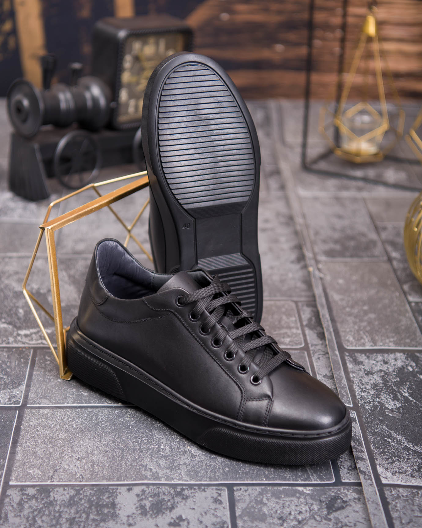 Sneaker de barbati, negru, din piele naturala- P1924 - imagine 2