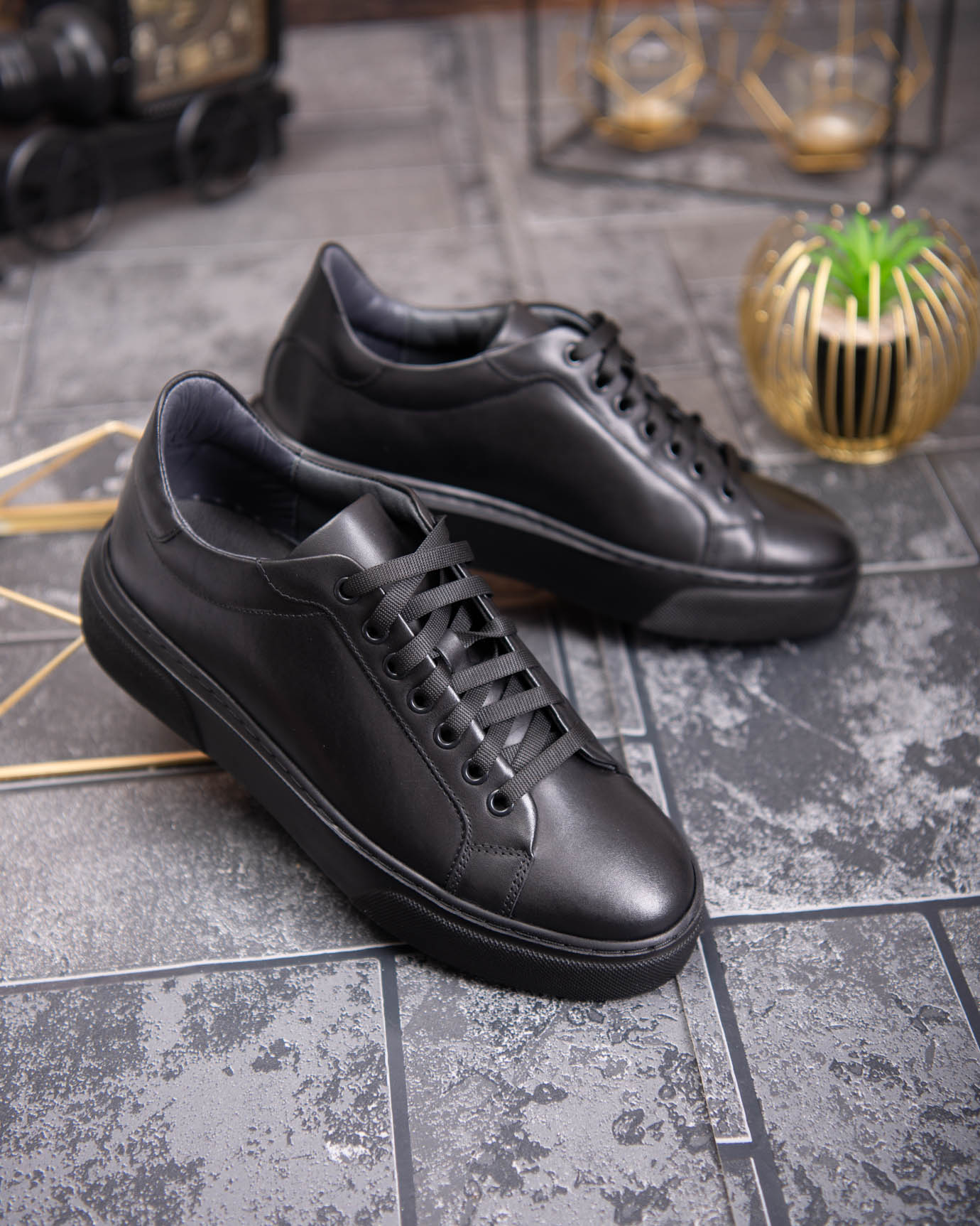 Sneaker de barbati, negru, din piele naturala- P1924 - imagine 3