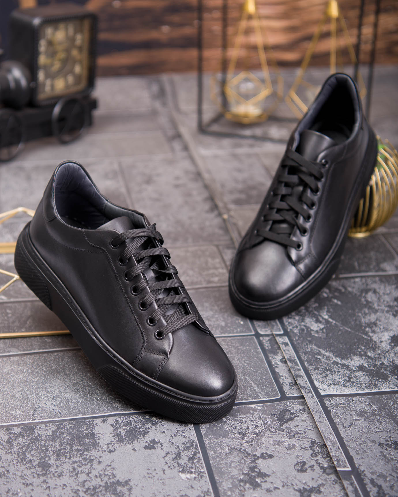 Sneaker de barbati, negru, din piele naturala- P1924 - imagine 4