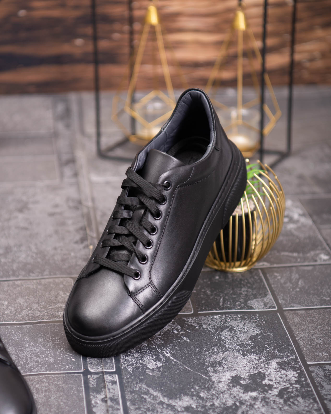 Sneaker de barbati, negru, din piele naturala- P1924 - imagine 5