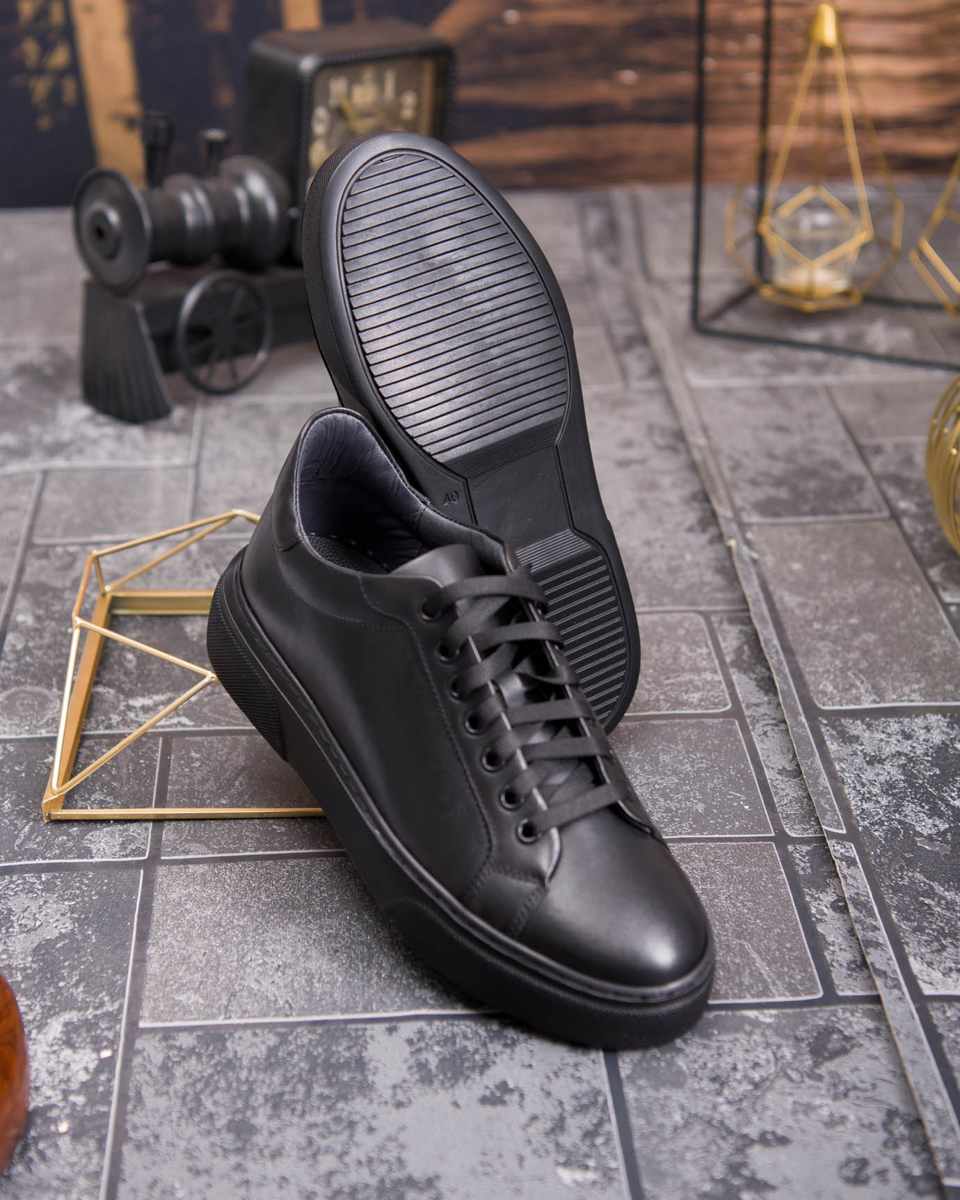 Sneaker de barbati, negru, din piele naturala- P1924 - imagine 6