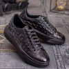 Sneaker de barbati, negri, din piele naturala, model croc, semi-lac- P1926