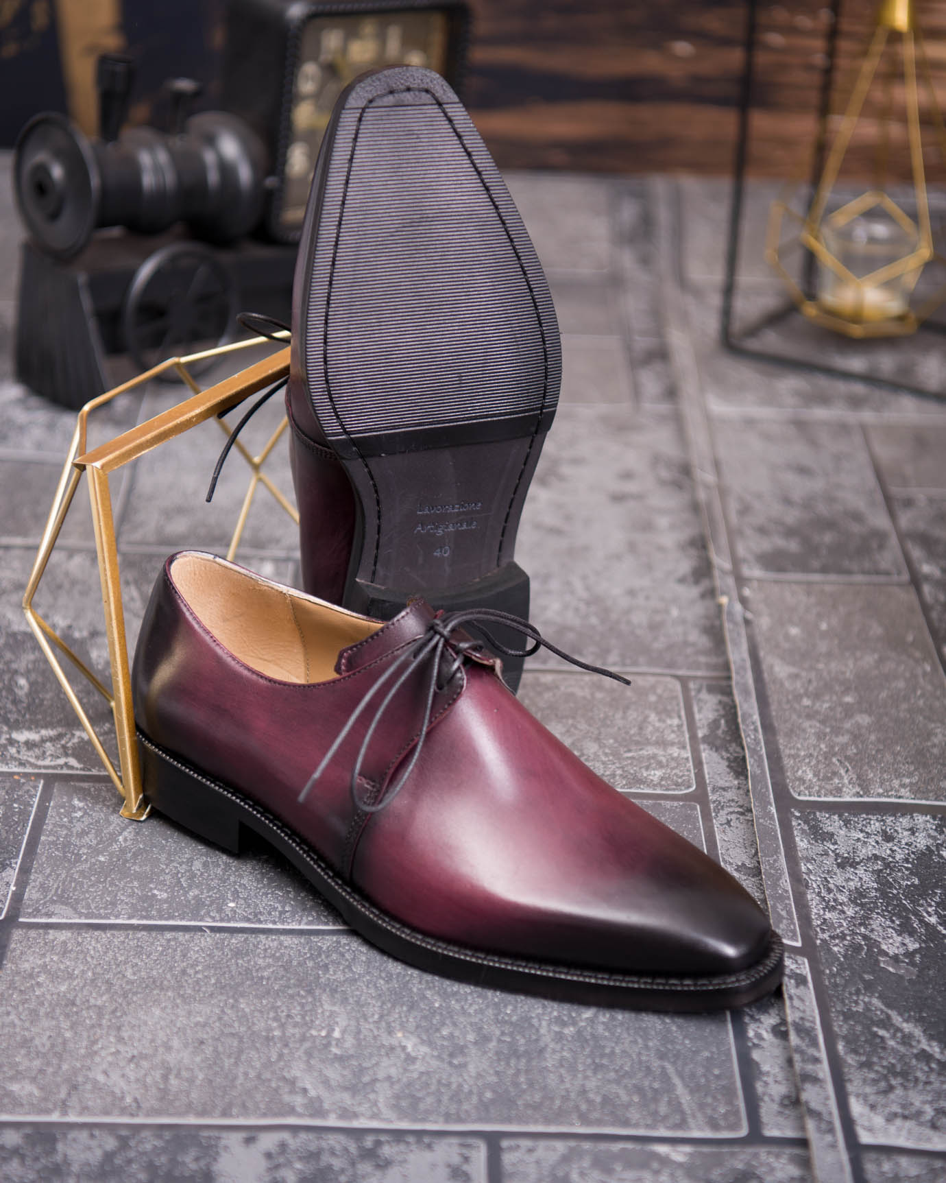 Pantofi de barbati, bordo, din piele naturala- P1920 - imagine 2