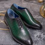 Zapatos de hombre, verdes, de piel natural, modelo cocodrilo - P1934