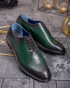 Pantofi de barbati, verde, din piele naturala, model croc- P1934