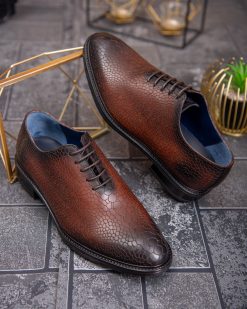 Alternative view of Pantofi de barbati, maro, din piele naturala, model croc- P1933