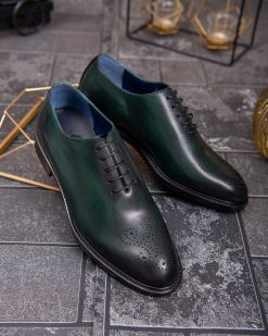 Pantofi de barbati, verde, din piele naturala- P1930