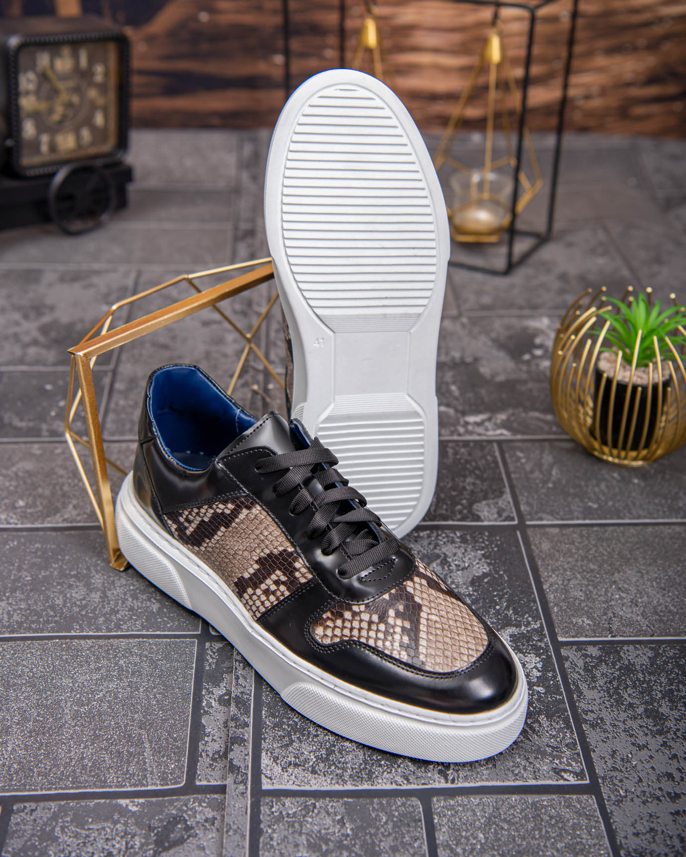 Sneaker de barbati, negru, din piele naturala- P1928 - imagine 2