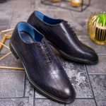 Chaussures pour homme, bleu marine, en cuir naturel, motif croco - P1935