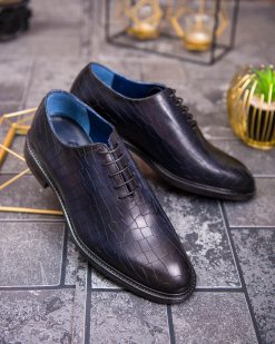 Pantofi de barbati, bleumarin, din piele naturala, model croc- P1935