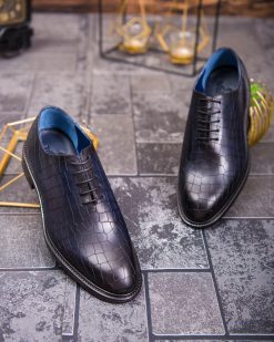 Alternative view of Pantofi de barbati, bleumarin, din piele naturala, model croc- P1935