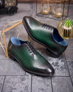 Alternative view of Pantofi de barbati, verde, din piele naturala, model croc- P1934