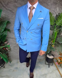 Alternative view of Sacou de bărbați, Double Breasted, Bleu, Slim Fit - SC1106