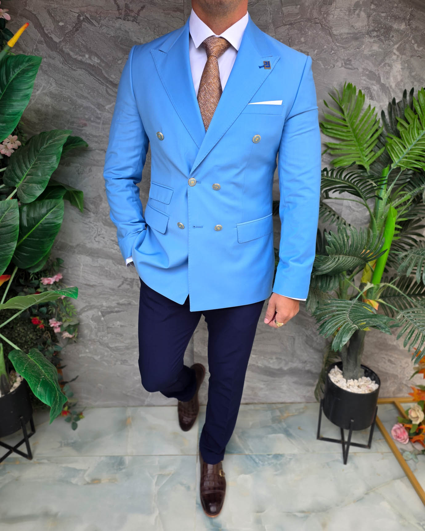 Sacou de bărbați, Double Breasted, Bleu, Slim Fit - SC1106 - imagine 3