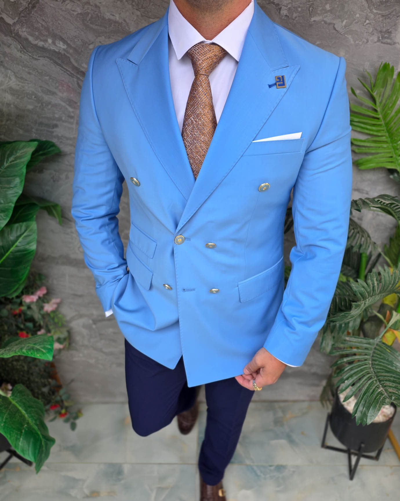 Sacou de bărbați, Double Breasted, Bleu, Slim Fit - SC1106 - imagine 4