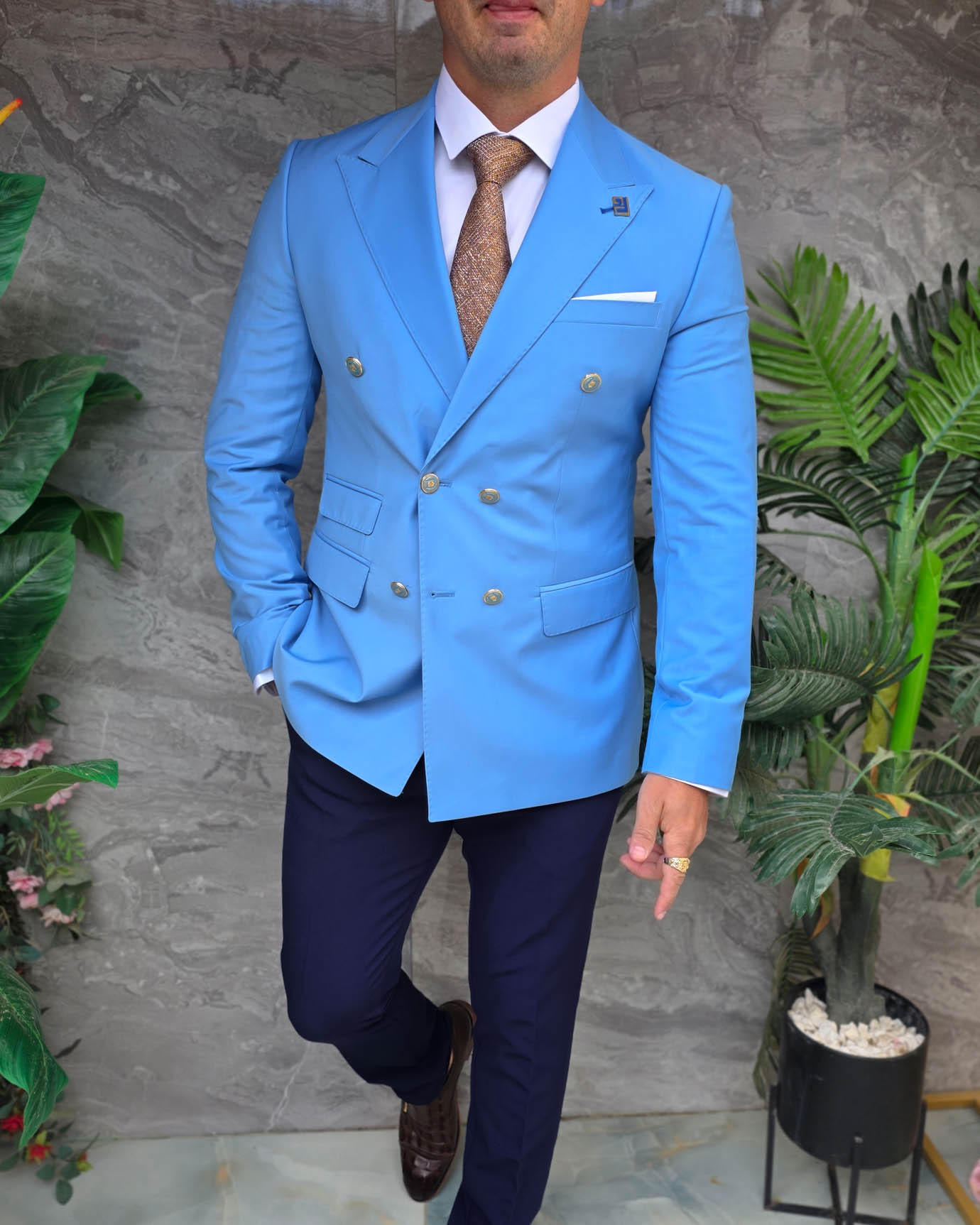 Sacou de bărbați, Double Breasted, Bleu, Slim Fit - SC1106 - imagine 5