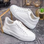 Men's white natural leather trainers - P1925