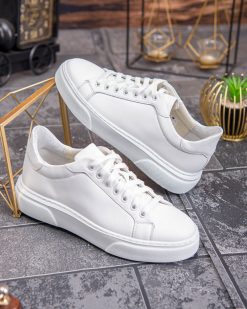 Sneaker de barbati, albi, din piele naturala- P1925