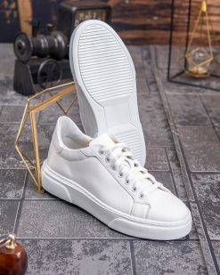 Alternative view of Sneaker de barbati, albi, din piele naturala- P1925