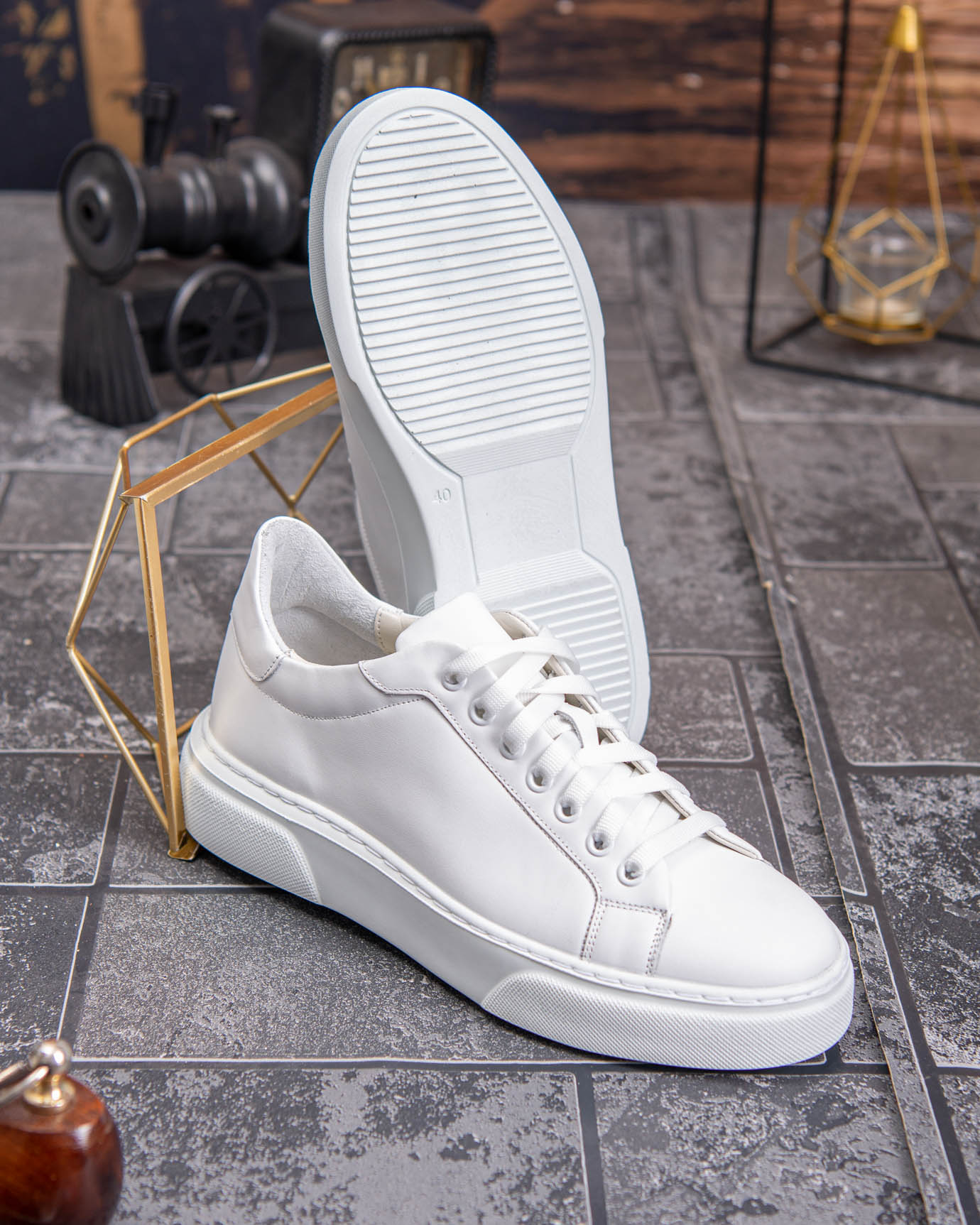 Sneaker de barbati, albi, din piele naturala- P1925 - imagine 2