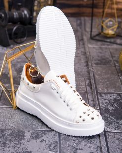 Alternative view of Teniși de bărbați cu talpa înaltă, albi cu tinte– AD875