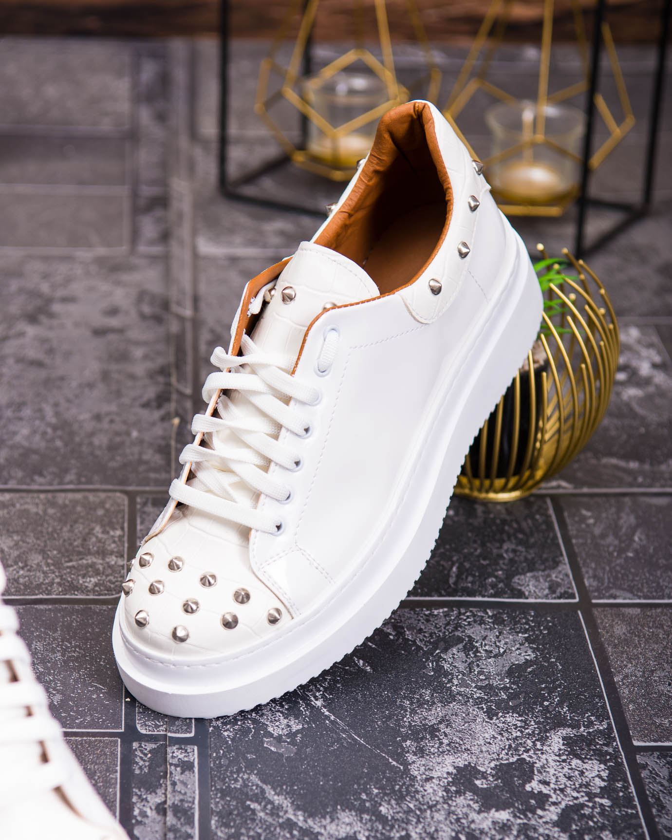 Teniși de bărbați cu talpa înaltă, albi cu tinte– AD875 - imagine 8