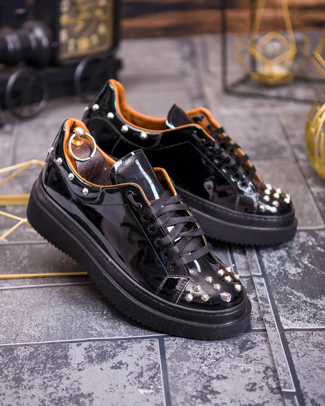 Teniși de bărbați cu talpa înaltă, negri cu tinte– AD876 - imagine 2