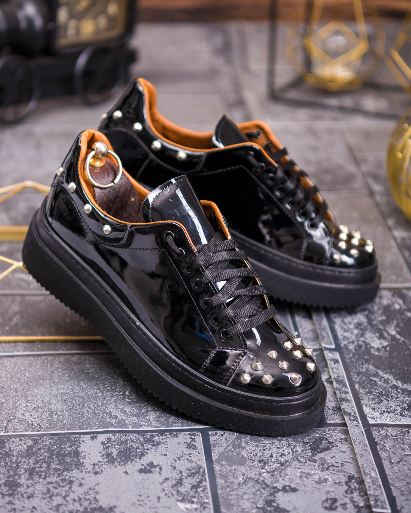 Teniși de bărbați cu talpa înaltă, negri cu tinte– AD876 - imagine 4