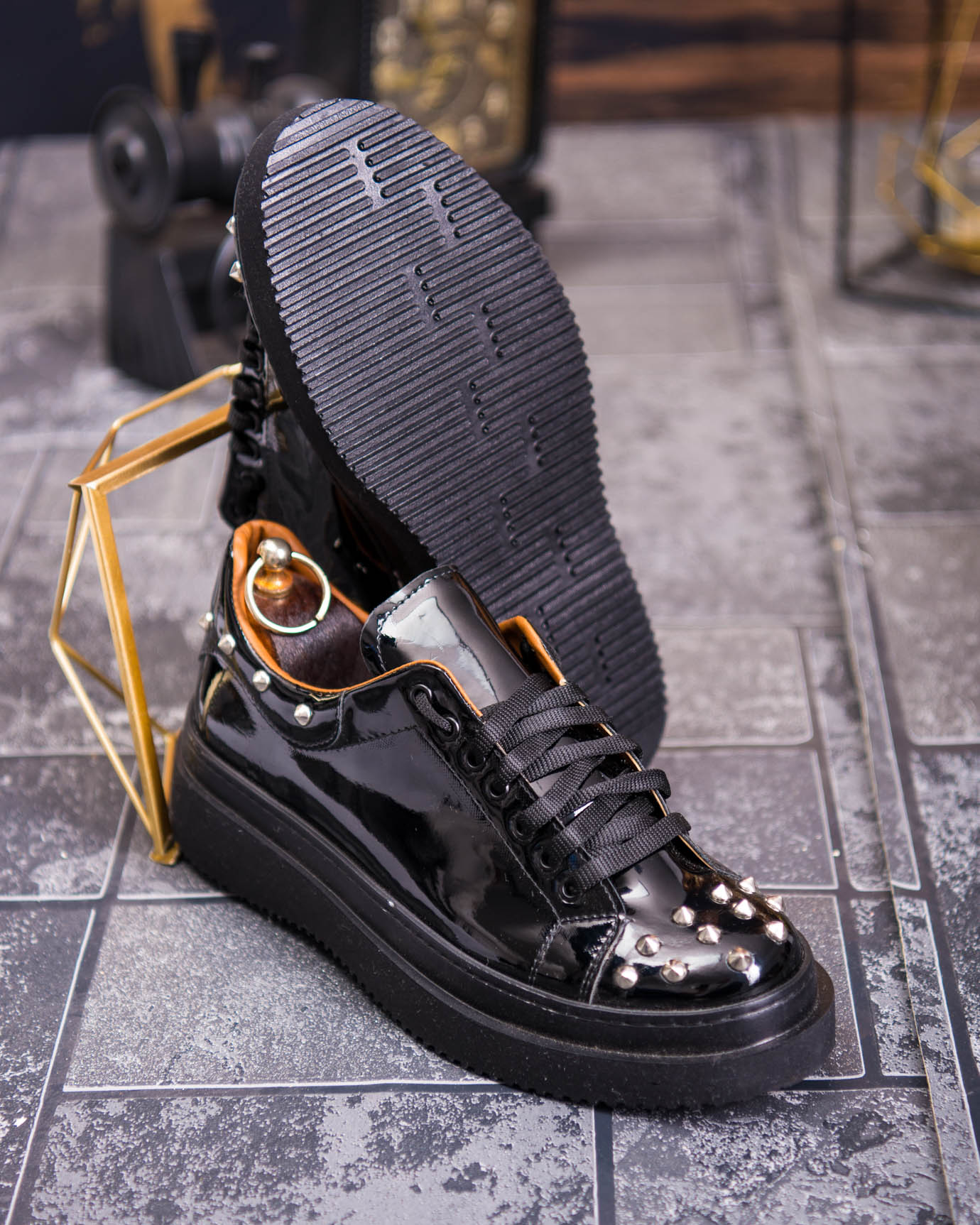 Teniși de bărbați cu talpa înaltă, negri cu tinte– AD876 - imagine 6