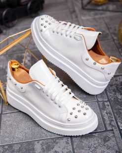 Alternative view of Teniși de bărbați cu talpa înaltă, albi cu tinte– AD877