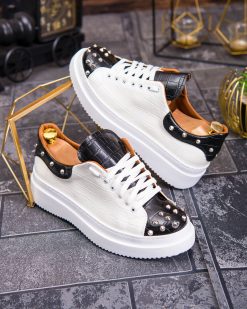 Teniși de bărbați cu talpa înaltă, alb/negru cu tinte– AD878