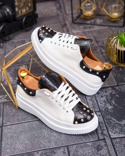 Alternative view of Teniși de bărbați cu talpa înaltă, alb/negru cu tinte– AD878