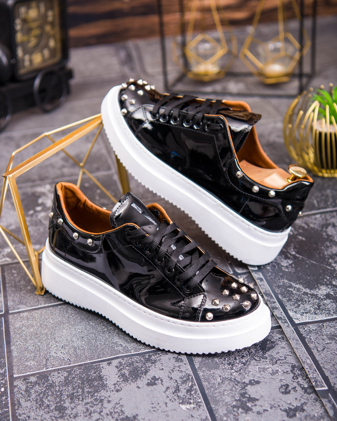 Teniși de bărbați cu talpa înaltă, negri cu tinte– AD879 - imagine 3