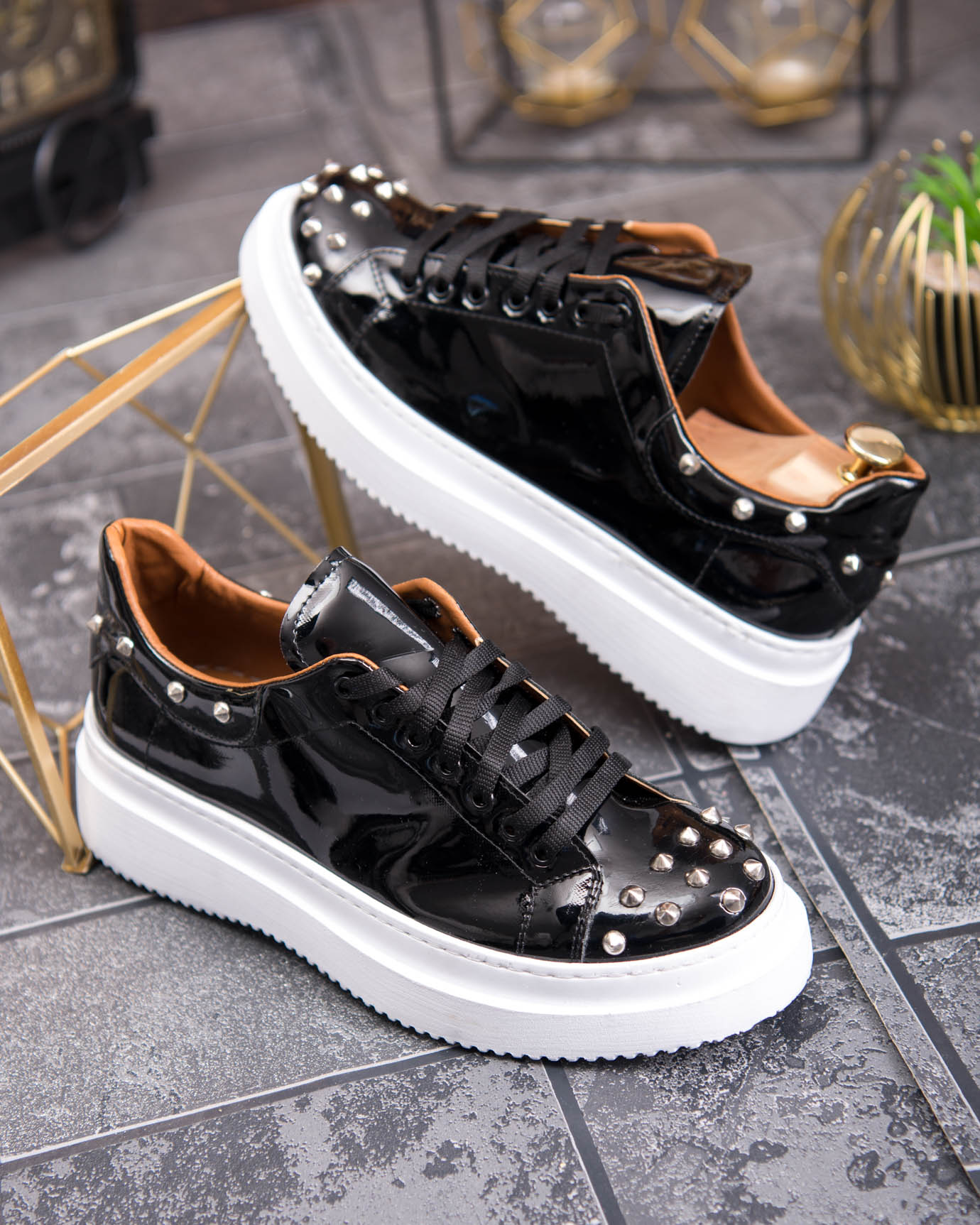 Teniși de bărbați cu talpa înaltă, negri cu tinte– AD879 - imagine 4