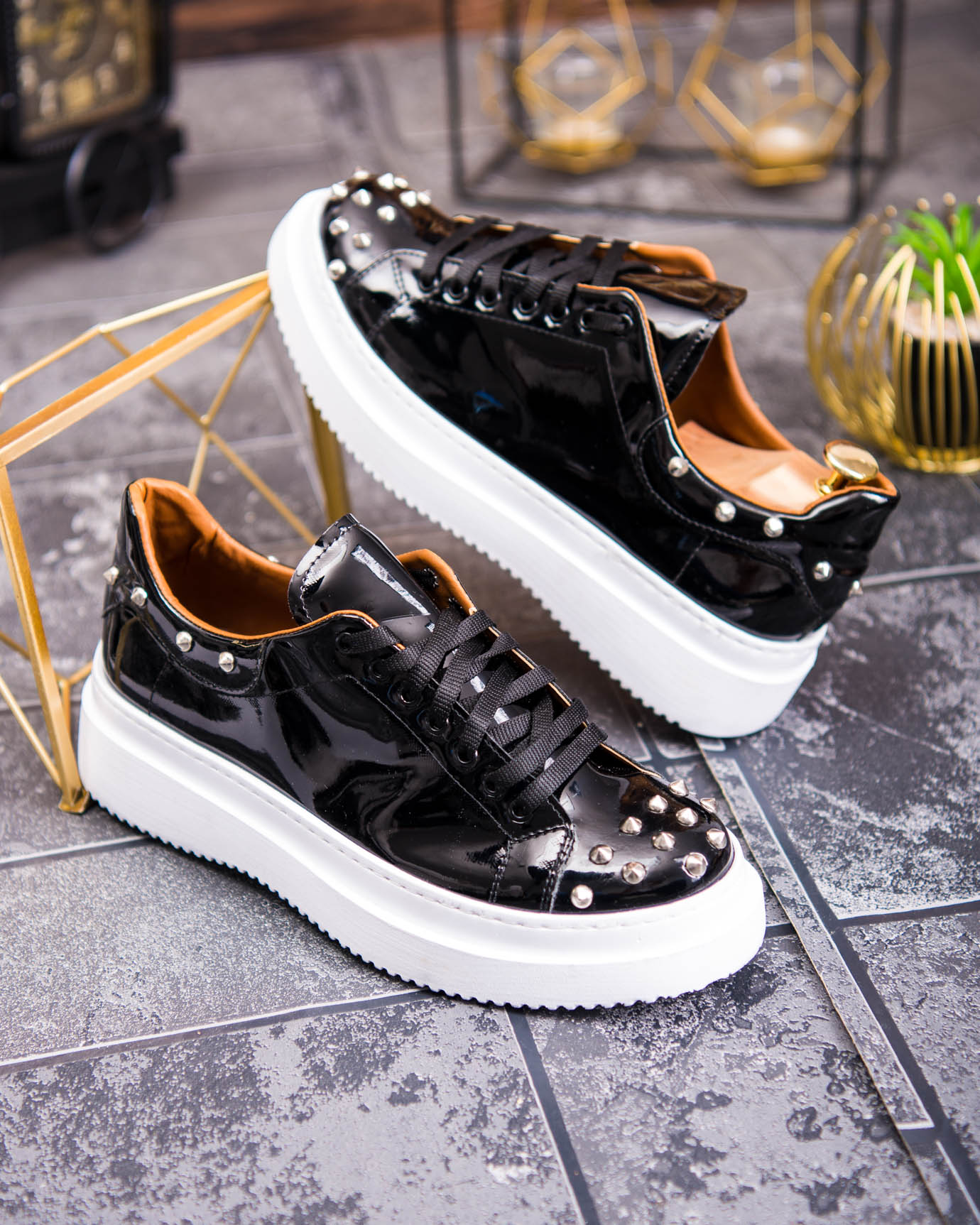 Teniși de bărbați cu talpa înaltă, negri cu tinte– AD879 - imagine 6