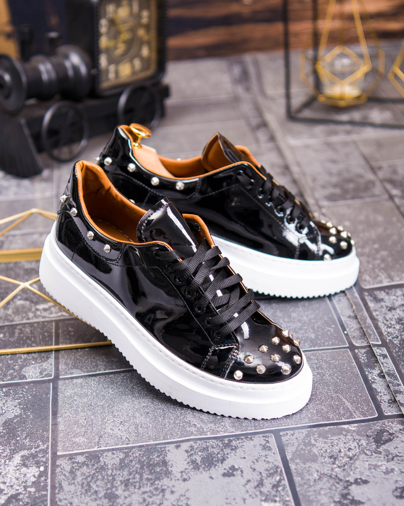 Teniși de bărbați cu talpa înaltă, negri cu tinte– AD879 - imagine 5