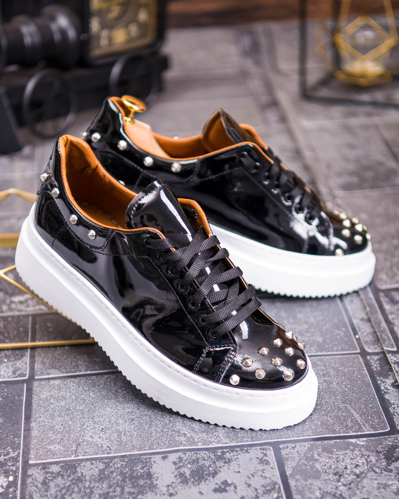 Teniși de bărbați cu talpa înaltă, negri cu tinte– AD879 - imagine 7