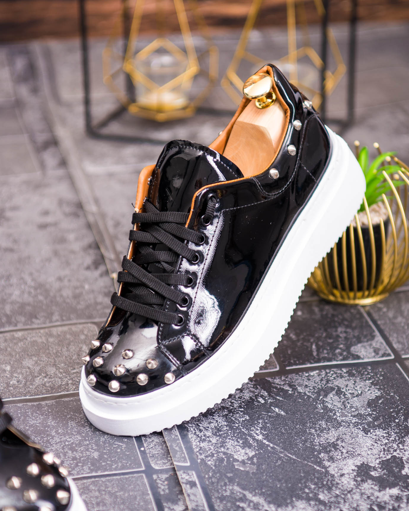 Teniși de bărbați cu talpa înaltă, negri cu tinte– AD879 - imagine 8