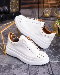 Teniși de bărbați cu talpa înaltă, albi cu tinte– AD875