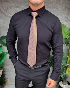 Cămașă neagra de bărbați, Reginald cu nasturi ascunsi- CM549