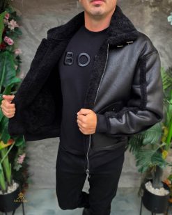 Cojoc negru de barbati, interior imblanit, slim-fi- GC871