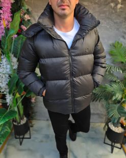 Geaca de bărbați, neagra, groasa, cu guler inalt si gluga - GC867