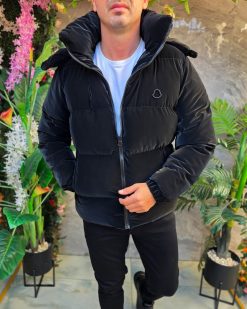 Geaca neagra foarte groasa, cu guler inalt si gluga- GC865 - 56 XXL (92-100kg)