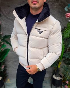 Geaca de bărbați, bej, groasa, blana la guler - GC884