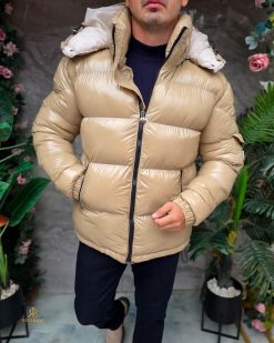 Geaca de bărbați, crem, groasa, cu gluga - GC875